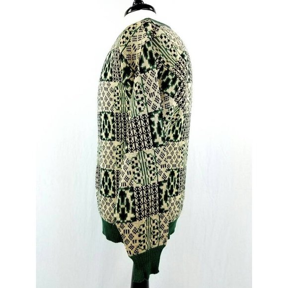 Vintage 70s Green Abstract Geometric Sweater Mens Large - Picture 2 of 4